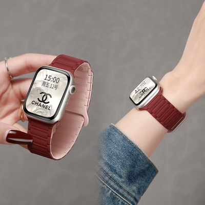 适用苹果手表series硅胶磁吸表带