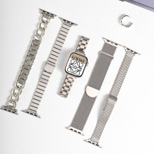 适用iwatchS11表带苹果S9手表applewatch8星光色金属S8小众S7创意7磁吸米兰尼斯卡扣10代高级感SE钢带运动男