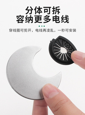 跨境厂家直供灰色电脑桌盖走线盖电脑台面走线盒开孔50 53 60塑料