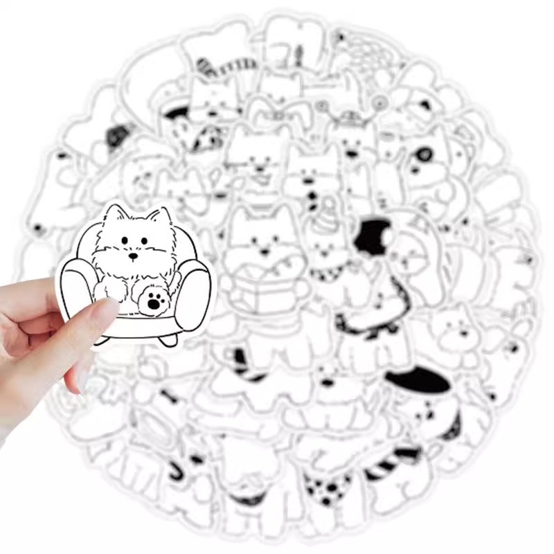 大图释可爱卡通黑白高地小狗贴纸