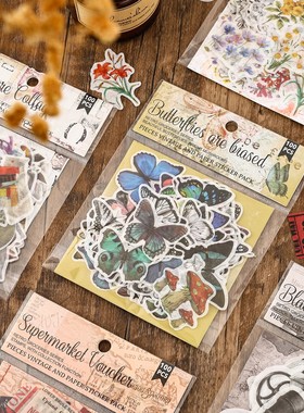 【大图释官方授权】103复古杂货铺门贴纸门贴画装饰贴纸贴画墙饰蝴蝶花朵花卉票券瓶子diy贴画自制造景墙贴