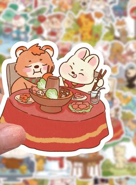 【大图释官方授权】120张小动物的一天卡通可爱贴纸ins创意手机手账装饰diy贴画防水行李箱女孩自粘标签贴画