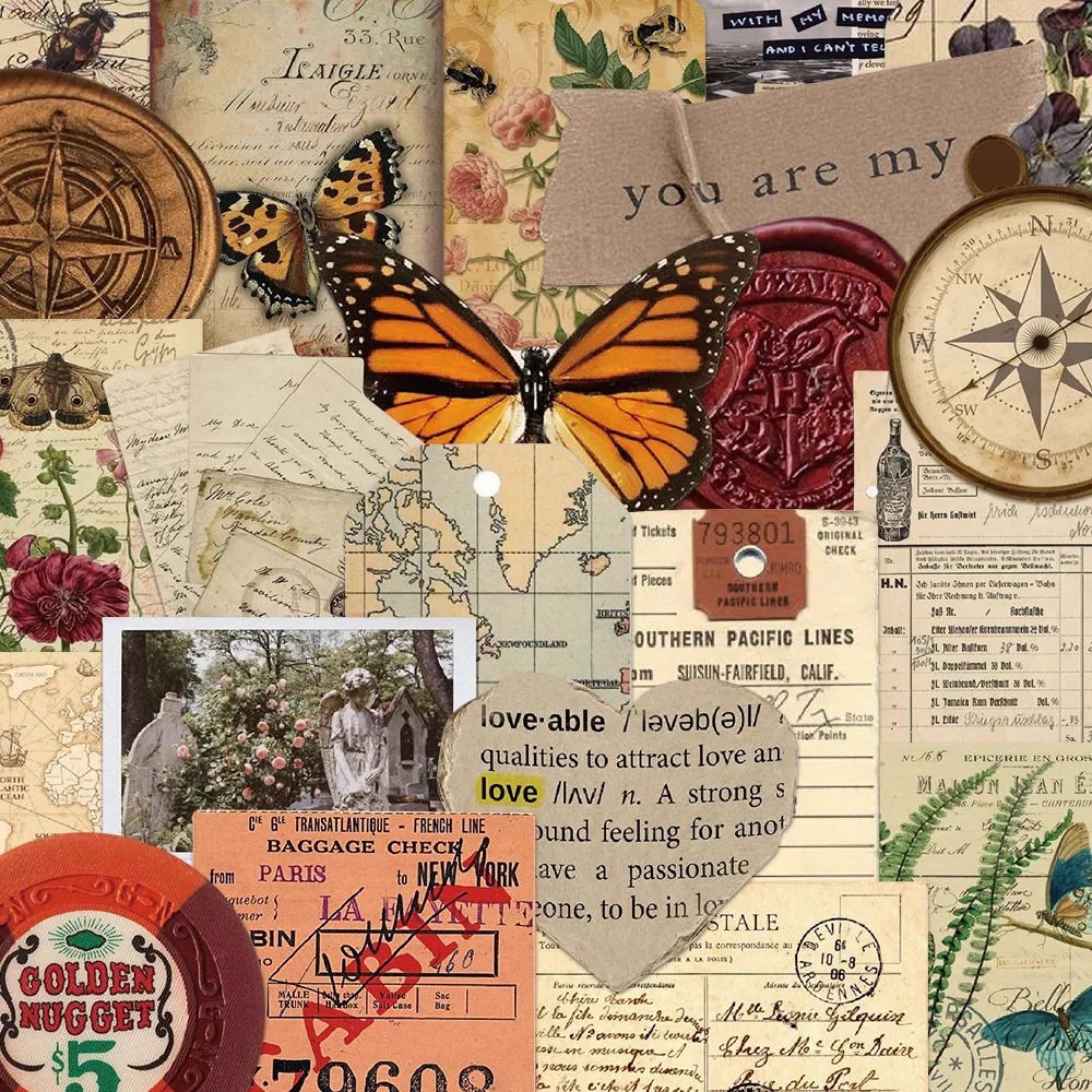 【大图释官方授权】150张复古档案文艺贴纸ins个性创意手账素材diy自粘墙贴玻璃贴装饰防水不干胶标签贴画纸