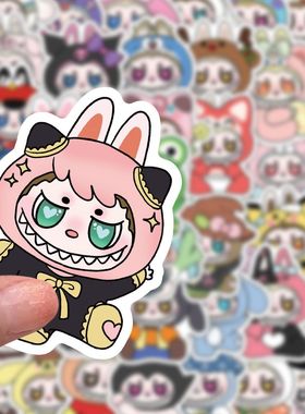 【大图释官方授权】100张换装bu布布贴纸可爱卡通周边装饰手账本防水贴画行李箱labu拉自粘立体儿童女孩可爱