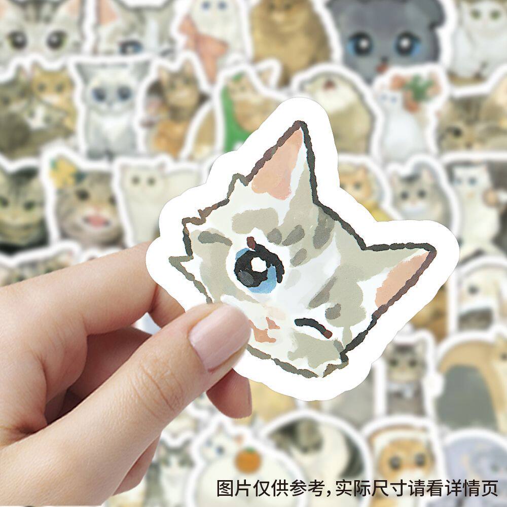 【大图释官方授权】180张可爱ins猫咪贴纸手绘卡通创意儿童玩具图案贴画diy装饰手账手机不干胶标签防水贴画