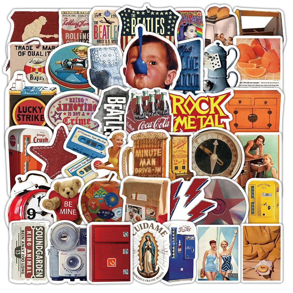 【大图释官方授权】120张美式复古贴纸高颜值自粘手账本素材手机壳电脑笔记本手账diy装饰防水不干胶标签贴画