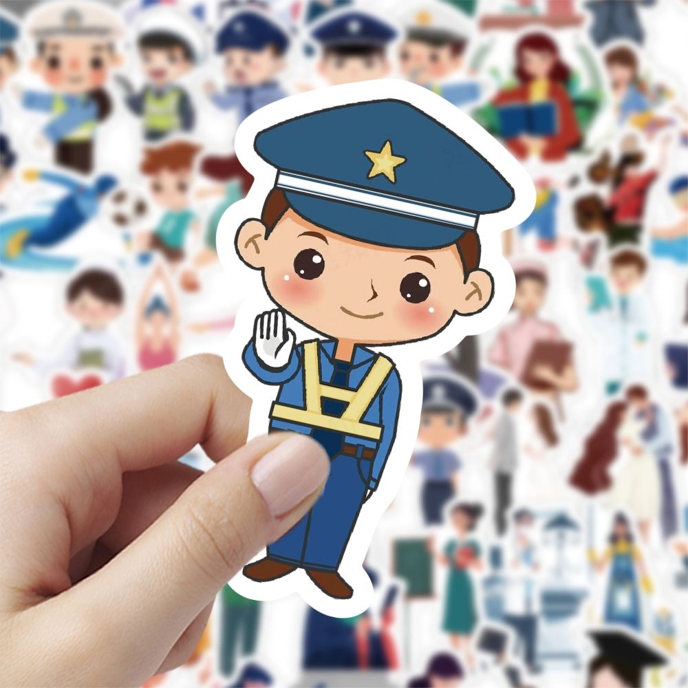 【大图释官方授权】120张各行各业可爱人物幼儿园益智卡通贴纸DIY自粘职业创意手机玩具标签装饰防水手账贴画图片