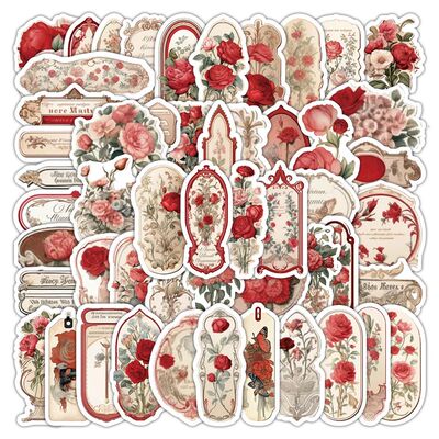 【大图释官方授权】120张宫廷复古红蔷薇手账素材标签可惜创意diy自粘贴画手机壳水杯行李箱笔记书本防水贴纸