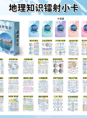 【大图释官方授权】55张高中初中地理图绘画知识点自印小卡学生便捷学习冲刺期末提升考试记忆高清盒装小卡片