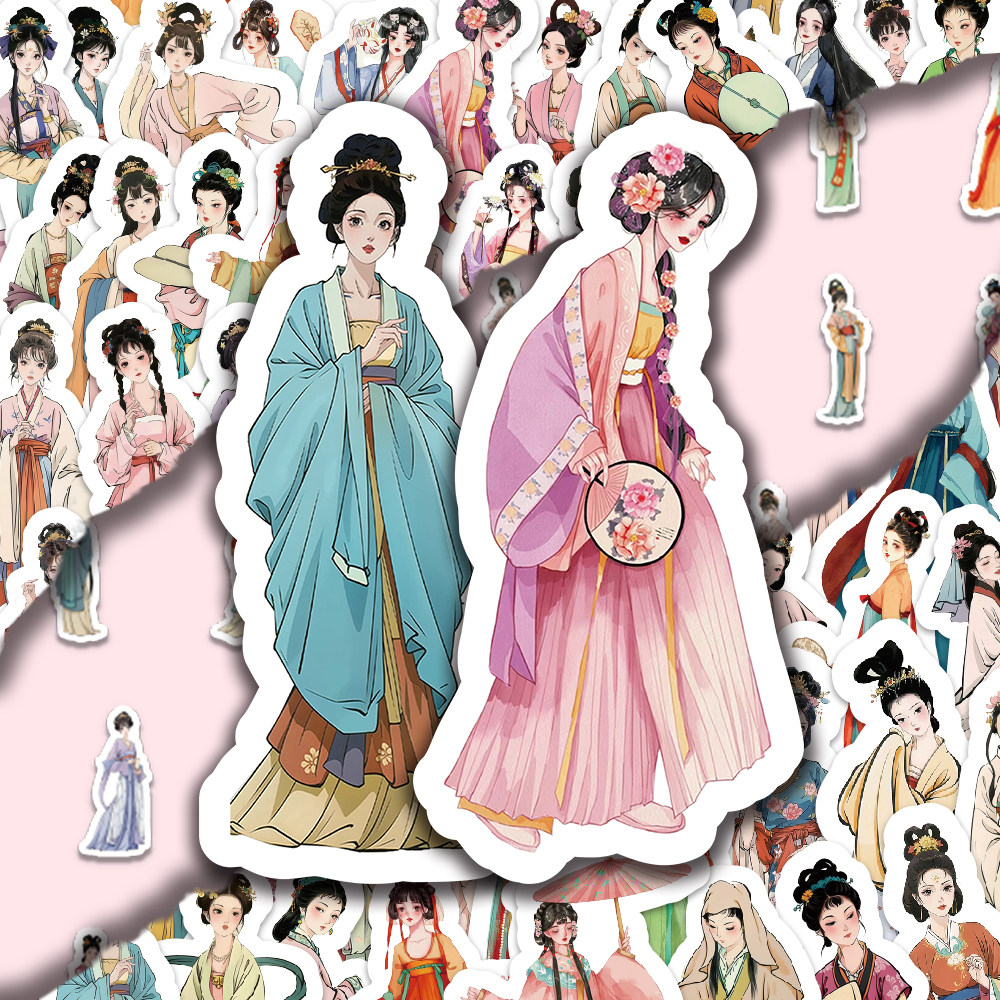 【大图释官方授权】189张古风少女贴纸中国风新中式旗袍汉服美女装