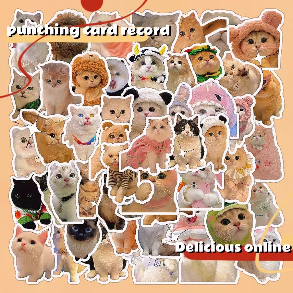 【大图释官方授权】100张可爱小猫咪贴纸超萌动物猫猫动物贴画女孩标签防水贴画ins风玻璃装饰标签不干胶素材