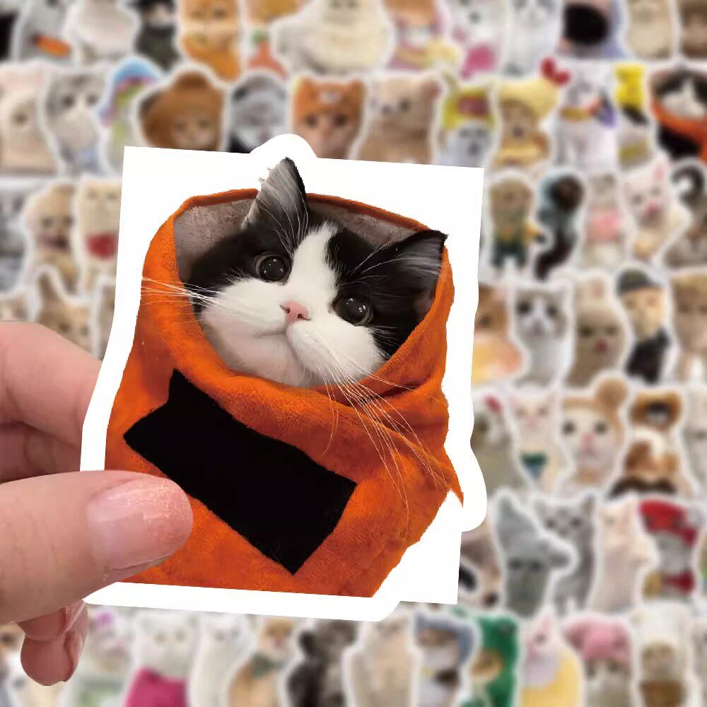 103张可爱小猫咪贴纸卡通ins风猫猫装饰手机壳手账小龙虾标签贴画