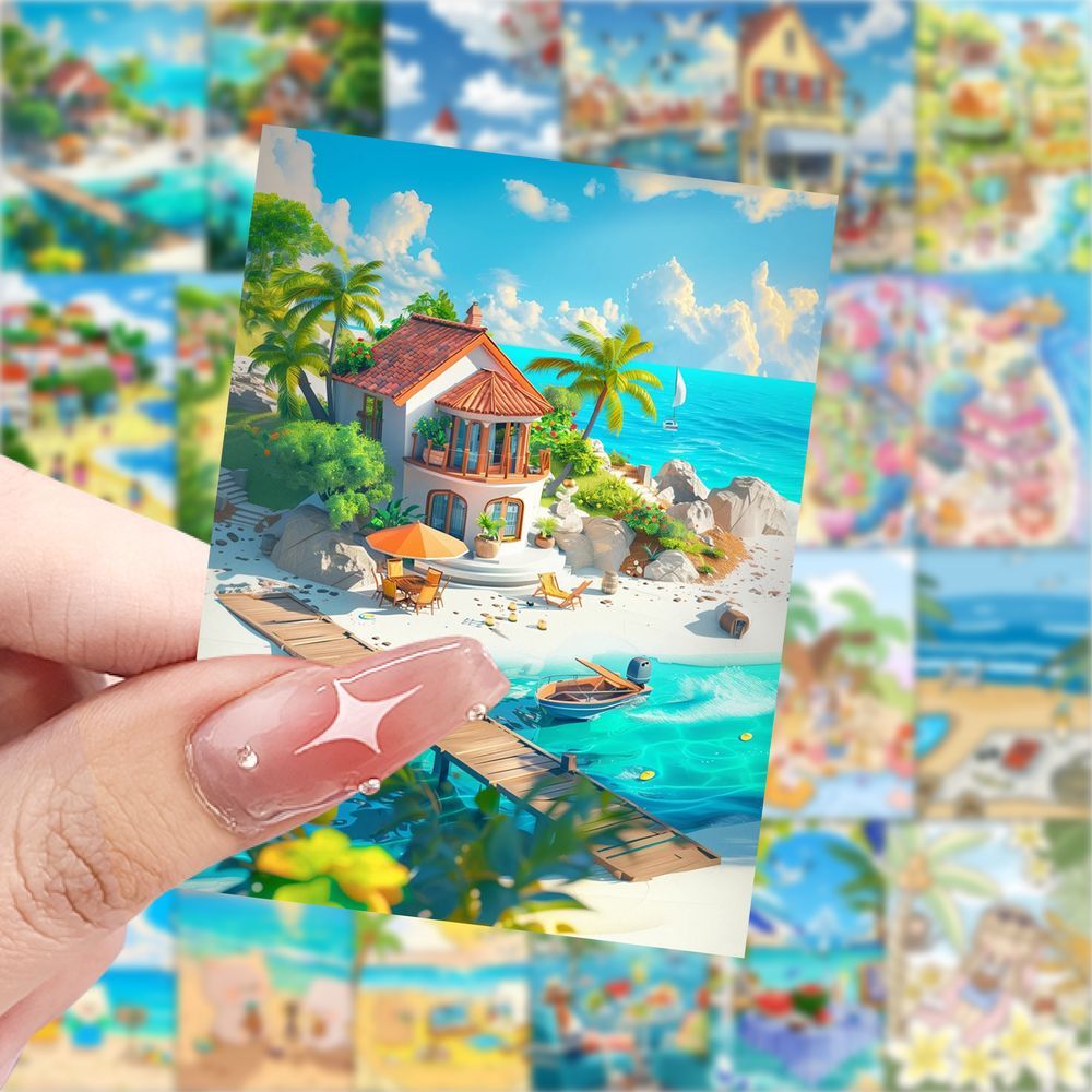 188张海岛日记治愈贴纸风景ins唯美diy贴画清新手账手机桌面贴画