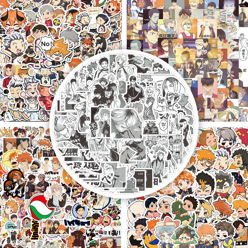 373张日漫排球少年涂鸦模切贴纸DIY创意手机壳水杯电脑冰箱封口贴