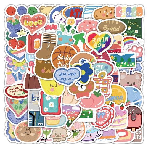 200张ins奶油风贴纸卡通涂鸦笑脸可爱小熊物件创意图案diy装饰贴
