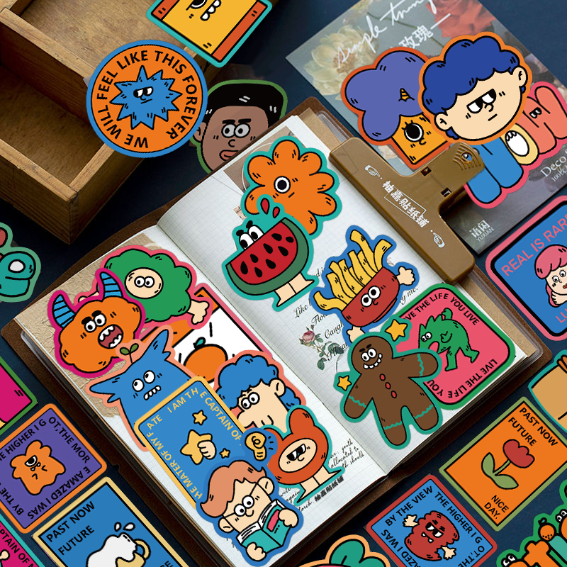 50张奇奇怪怪东西贴纸丑萌搞怪笔记本手机壳水杯手账贴纸防水贴画
