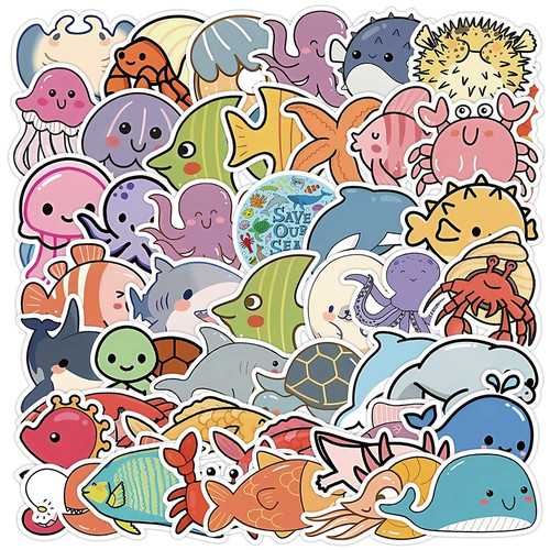 100张卡通海洋生物防水贴纸贴画