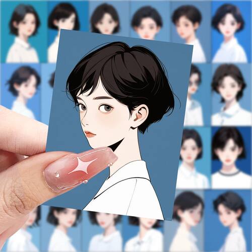 126张ai卡通证件照贴纸二次元行李箱笔记本贴画手机手账装饰贴纸