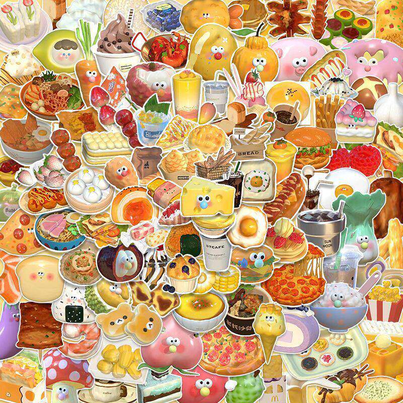 102张3D食物头像贴纸ins风网红爆款笔记本电脑iPad手机壳防水贴画