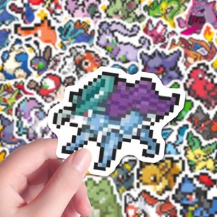 60张宝可梦像素风贴纸爆款创意像素风创意装饰手账水杯笔记本贴画