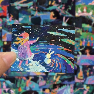 50张创意梦境童话涂鸦贴纸卡通可爱手账手机壳diy装饰防水贴画ins