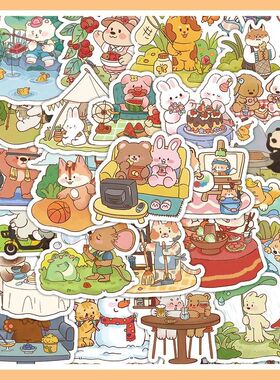 【新款】118张小动物的一天贴纸卡通可爱日系创意趣味手账diy贴画