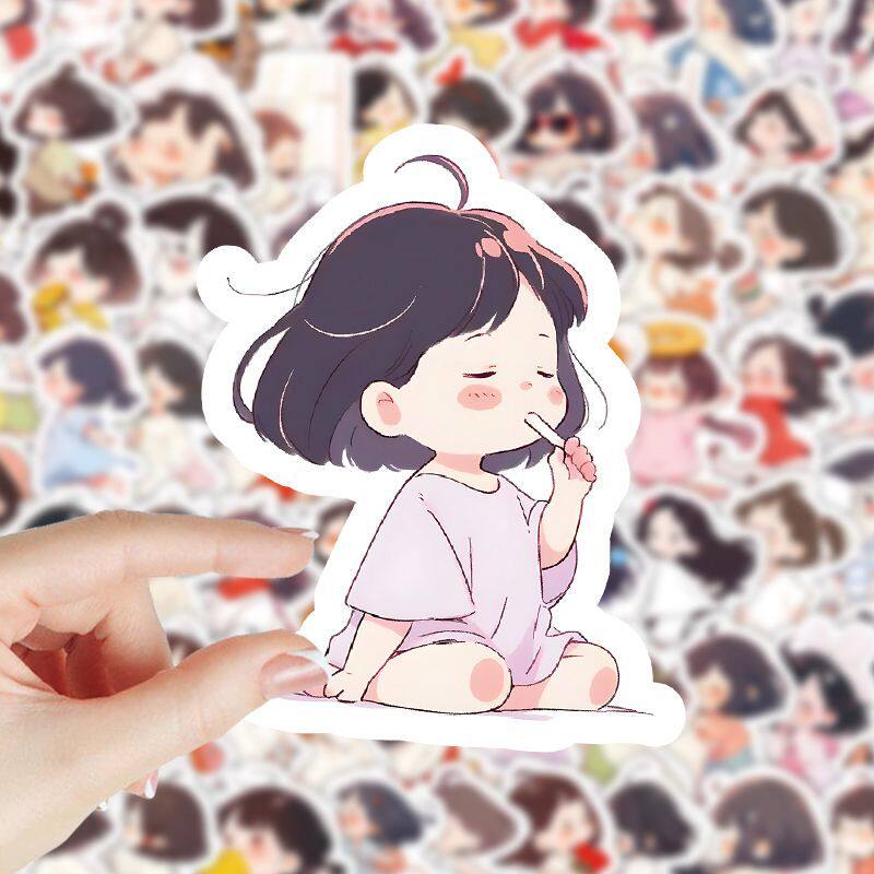 200张胖女孩贴纸可爱慵懒个性创意手账本电脑手机壳水杯防水贴画