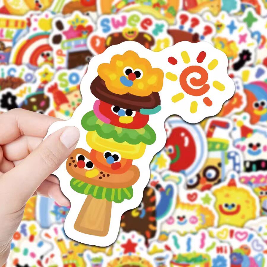 【多巴胺萌系食物】72张彩绘插画贴纸可爱趣味手账装饰防水贴画