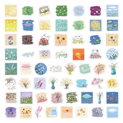 60张春天温柔风花卉涂鸦贴纸