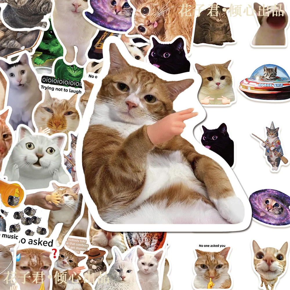 100张猫咪表情包搞怪猫咪贴纸沙雕搞笑网红DIY装饰防水贴画不留胶
