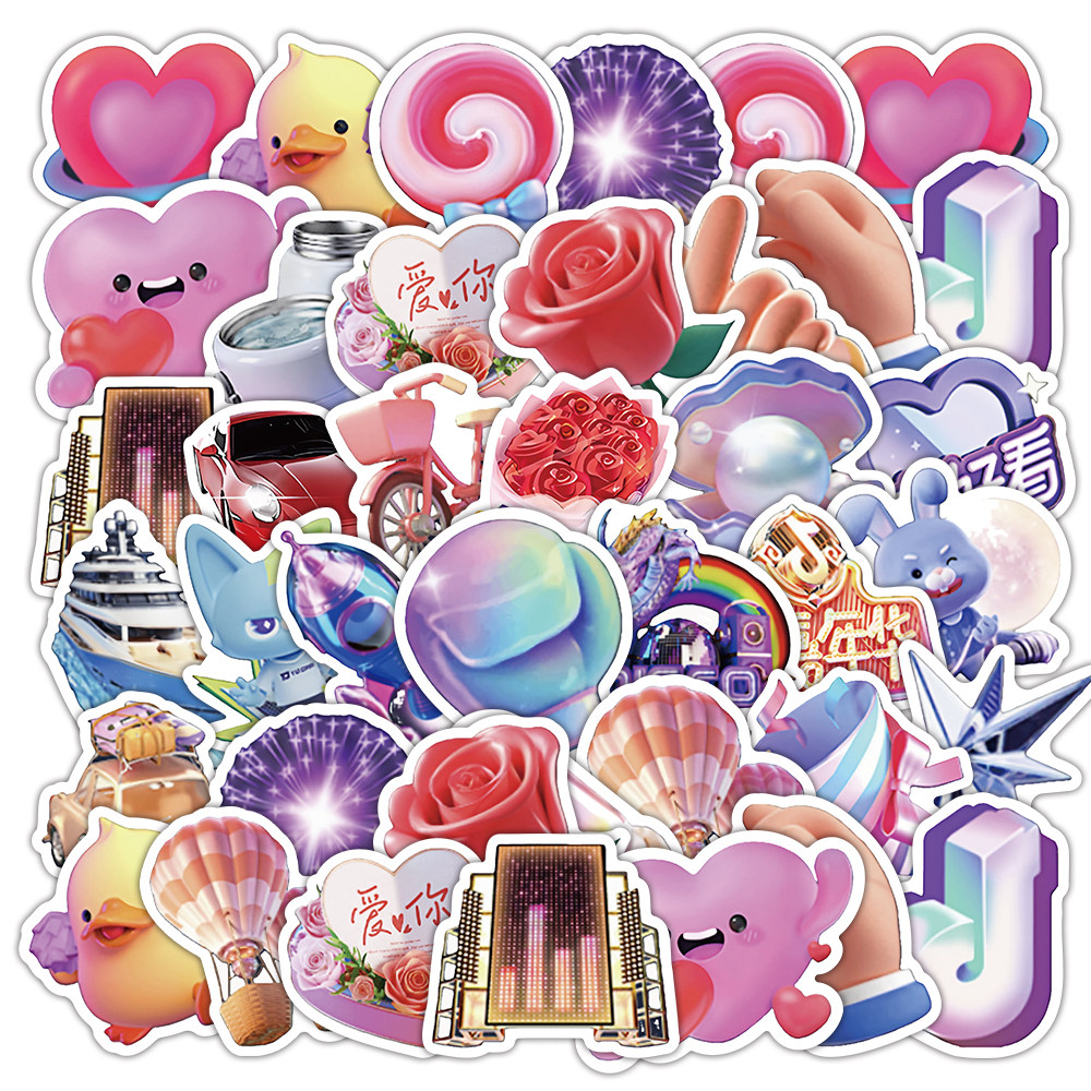 72张dy礼物贴纸卡通彩绘小图案装饰diy手账手机壳行李箱防水标签