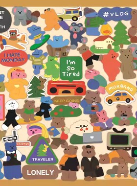 160张韩系小熊贴纸ins风可爱奶油小熊装饰手机壳笔记本手帐小贴画