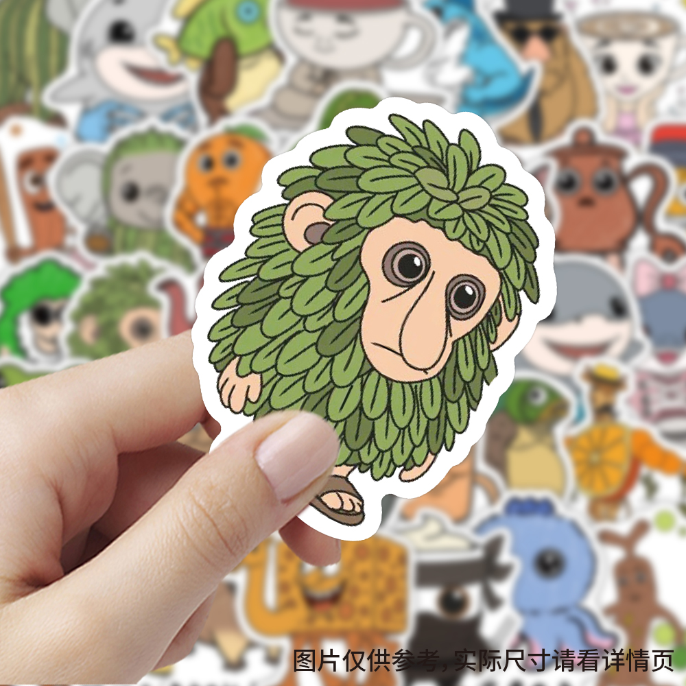120张国外山海经简笔画贴纸ins风卡通Q版小动物装饰手账防水贴画图片