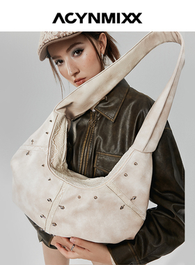 Acynmixx废土风蕾丝包秋冬新款半月饺子包大容量托特包单肩斜挎包