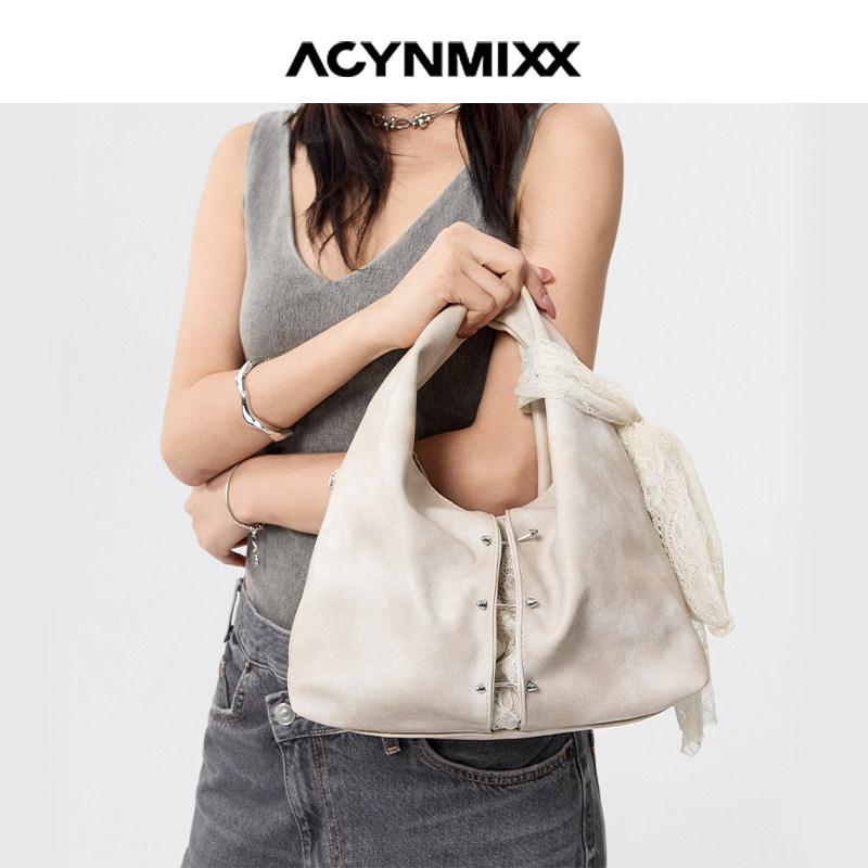 Acynmixx原创废土风软皮蕾丝小拎包女高级感通勤手提包单肩斜