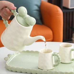 家用客厅轻奢陶瓷待客乔迁水壶水杯茶具茶杯套 高颜值北欧水具套装