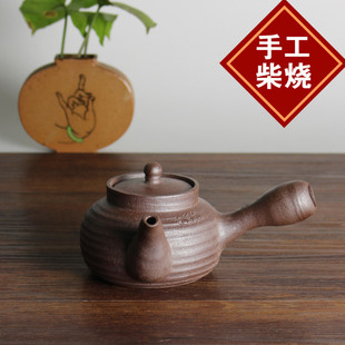 砂铫粗陶壶侧把壶 潮州功夫陶壶煮茶壶 烧水壶 柴烧壶 电陶炉壶