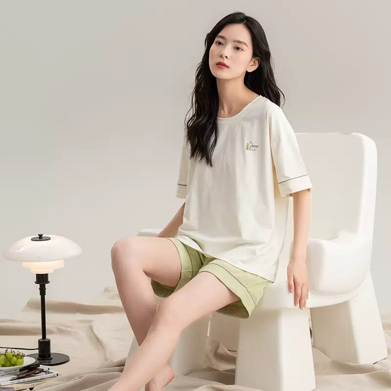 纯棉家居服女夏季短袖短裤薄款可家居服加工定制