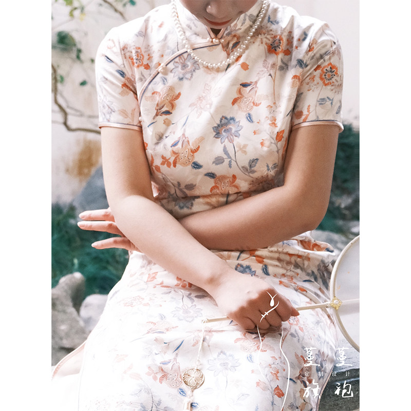 蔓蔓旗袍真丝锻印花款