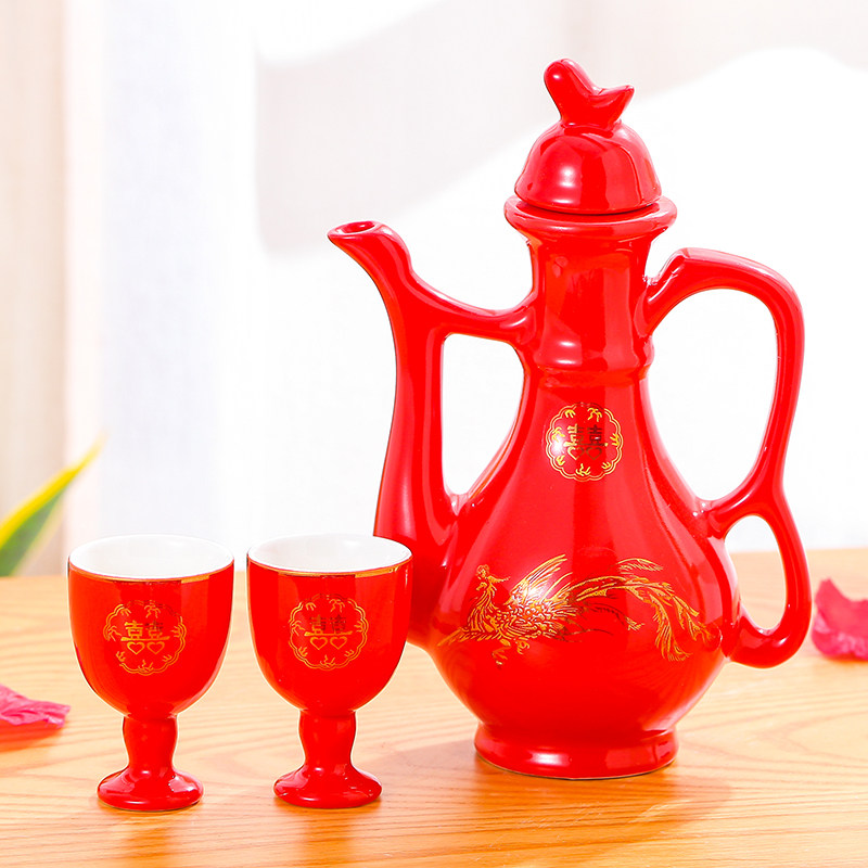 结婚陶瓷酒壶中式婚礼婚宴新人交杯敬酒杯红色喜庆分酒器酒具套装,餐饮具,白酒杯,淘宝优惠券,粉丝福利购,淘宝优惠卷