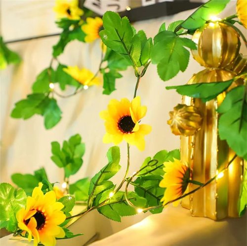 led向日葵铜线藤条灯串室内电池盒装饰花藤灯户外庭院太阳能灯串