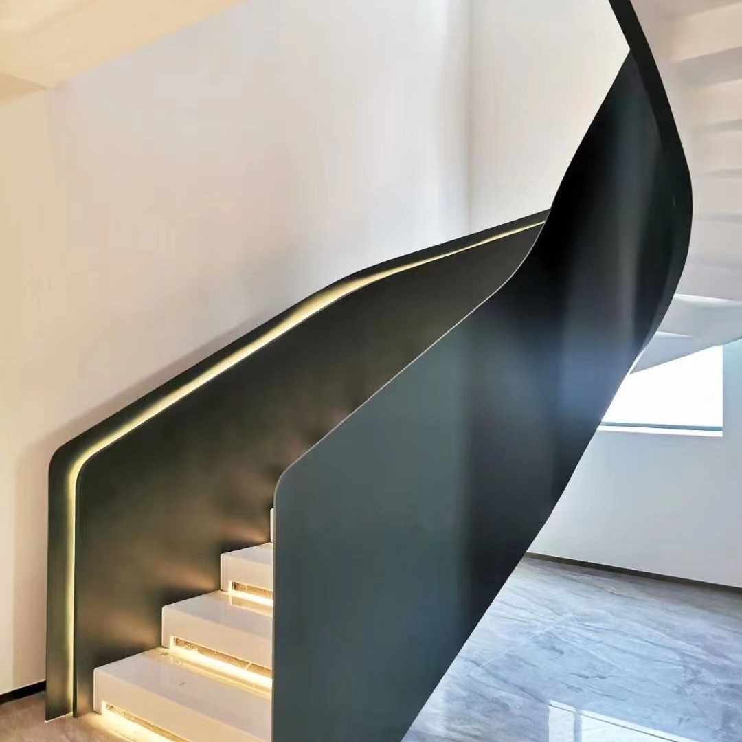 旋转楼梯走廊现货办公家用钢结构弧形玻璃酒店钢架轻奢风