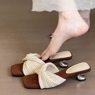 女设计感度假风沙滩厚底凉拖鞋 编织坡跟罗马凉鞋 女 新款 2026年夏季