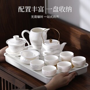 家用办公室会客2024新款 羊脂玉功夫茶具套装 泡茶白瓷茶壶茶杯陶瓷