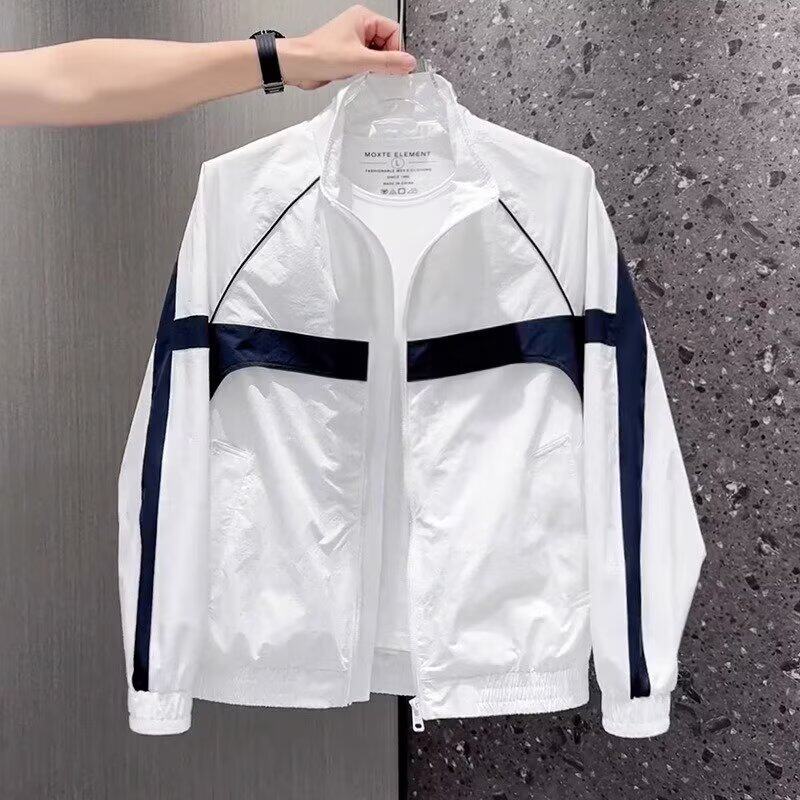 春秋新款潮牌撞色立领夹克男士时尚户外防晒宽松休闲外套百搭上衣
