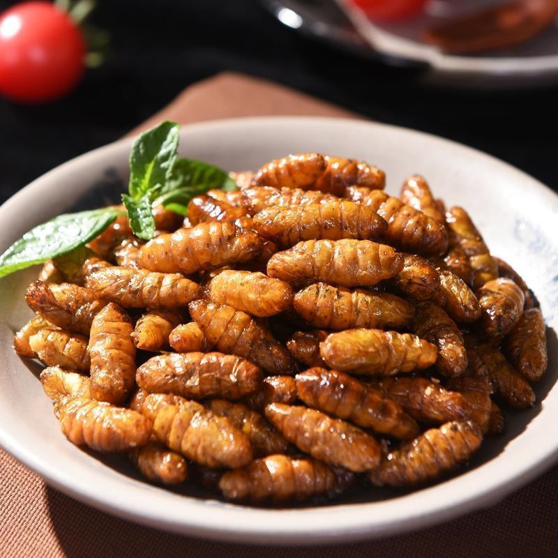 瓶装金丝蚕蛹金黄开罐即食烧烤香酥金丝蛹新茧蛹油炸熟食蚕蛹零食