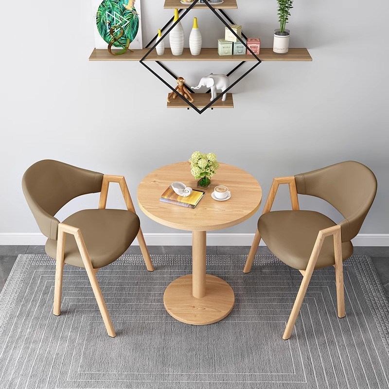 现代简约洽谈桌椅组合休闲 接待小圆桌一桌二椅阳台圆形桌子小茶