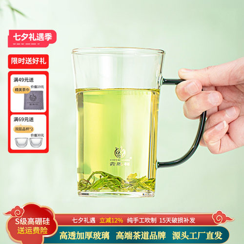 鑫凤祥耐热加厚玻璃茶杯带把手300ml 家用办公室泡茶杯男女喝水杯