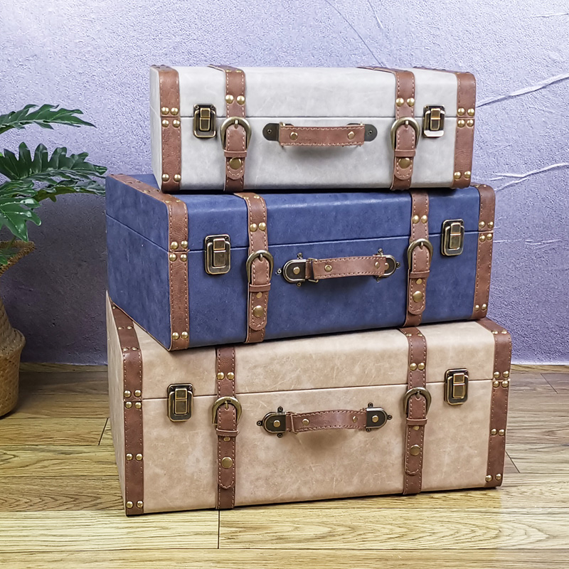 新款欧式手提箱软装饰展厅摆件木箱橱窗陈列道具收纳箱储物箱皮箱