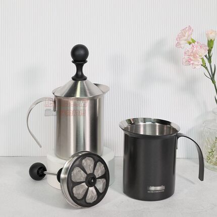 超值推荐不锈钢打奶泡器家用花式手动牛奶打泡器咖啡奶泡壶拉花壶